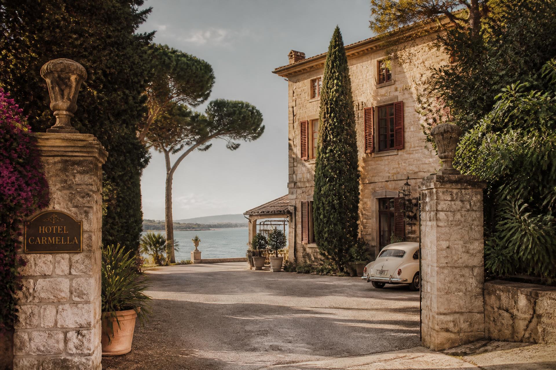 The stone entrance of Carmella France overlooking the Mediterranean