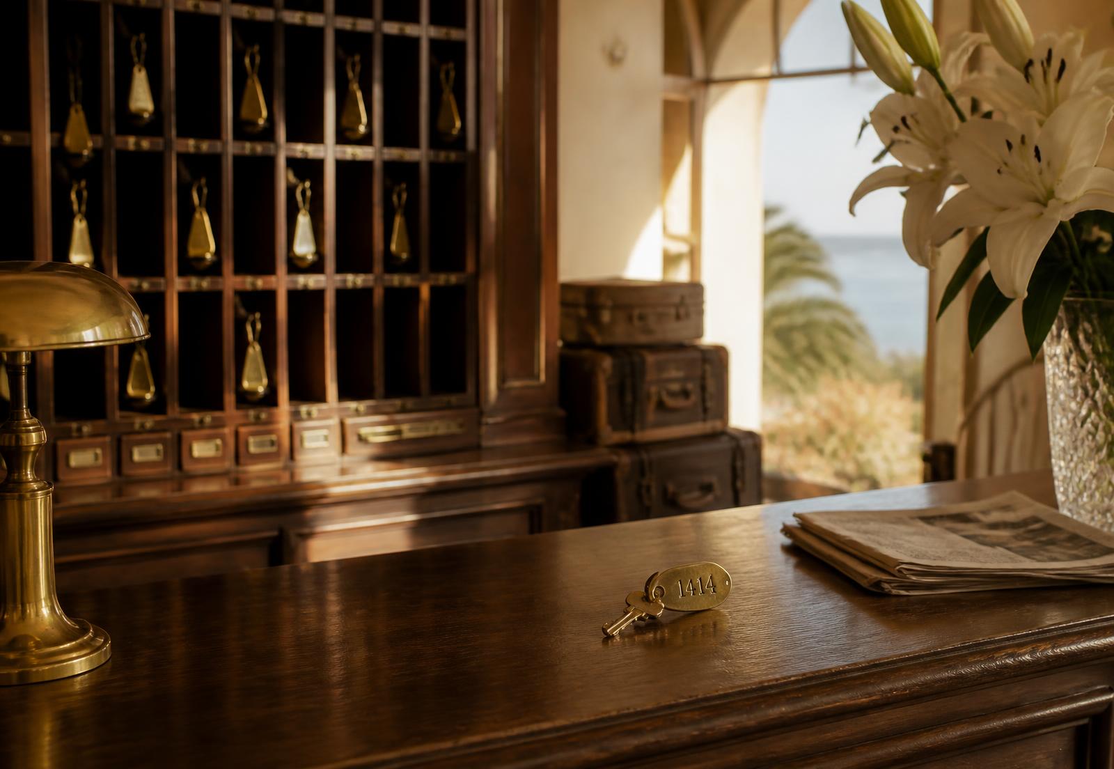 The brass key desk at Reception